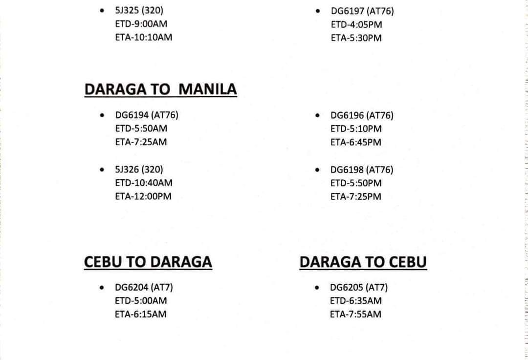 BIA Flights to Manila and Cebu
